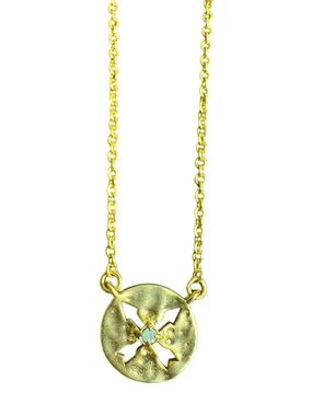 Gold Tone Cross Cut Disc Necklace with Center Stone